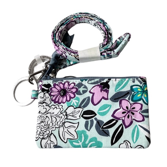 Vera Bradley Penelope’s Garden Lighten Up Zip ID Case and Lanyard Blue Purple - Picture 1 of 6